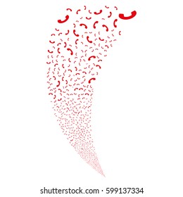 Call random fireworks stream. Vector illustration style is flat red iconic symbols on a white background. Object fountain created from scattered design elements.