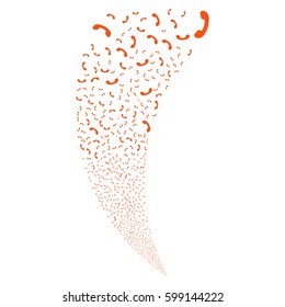 Call random fireworks stream. Vector illustration style is flat orange iconic symbols on a white background. Object fountain done from scattered design elements.