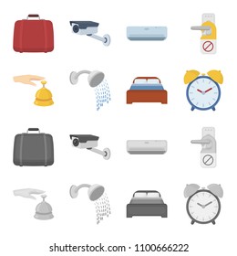 Call at the reception, alarm clock, bed, shower.Hotel set collection icons in cartoon,monochrome style vector symbol stock illustration web.