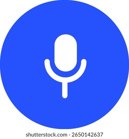 Ícone de gravação de chamada com microfone branco em um círculo azul, fundo transparente