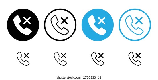 Call Rejected Icon Set. Missed Call, Decline Phone and Connection Error Vector Symbols.

