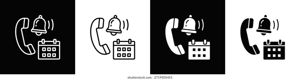 Llamada Recordatorio Icono Set Blanco Negro Estilo de Fondo