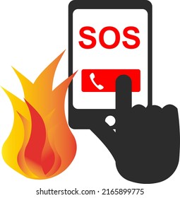 A call to the rescue service. Safety. Vector black image highlighted on a white background.