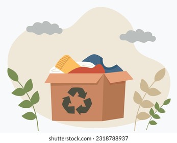 Call to reuse and recycling clothes. Enviromental protection. Decrease in consumerism. Vector illustration 