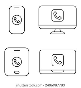 icono de llamada de teléfono de anillo en el portátil pc tablet inteligente conjunto de iconos vectorial ilustración plana