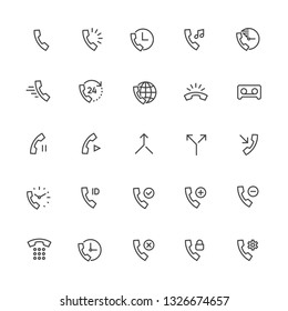 Call and Ring Vector Line Icons. Contains Emergency Call, Worldwide, Ring, Voicemail, Dialpad, Received, Split, Merge, and other telephone.Editable Stroke 2px. Pixel Perfect 48x48.