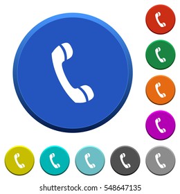 Call round color beveled buttons with smooth surfaces and flat white icons