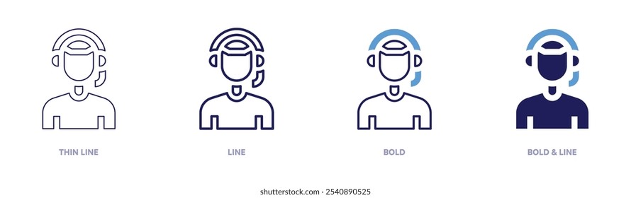 Icono de tecnología de enrutamiento de llamadas en 4 estilos diferentes. Línea delgada, línea, negrita y línea negrita. Estilo duotono. Trazo editable.