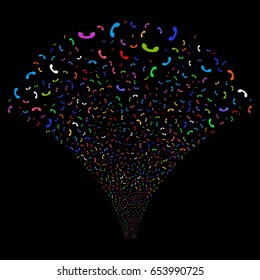 Call salute stream. Vector illustration style is flat bright multicolored iconic symbols on a black background. Object source fountain done from random symbols.