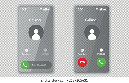 Call Screen Concept UI Set mit realistisch transparentem Hintergrund. Eingehende Call-Screen-Vorlage