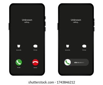 Call screen layout, abstract incoming call window interface with hang and reject buttons. Presentation and infographic templates. Element for communication technologies and applications. Vector