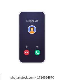 Call Screen Mockup, Abstract Incoming Call Window Interface With Hang Buttons And Icon Of Clock And Text Icon. Mobile Phone Ui Elements In Modern Flat Style. 