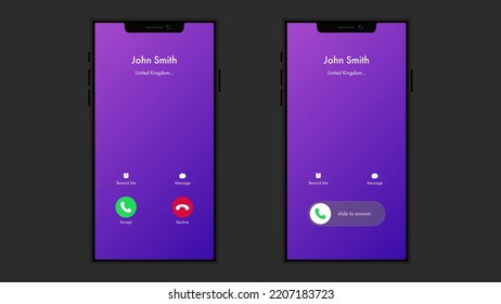 Plantilla de interfaz de smartphone de pantalla de llamada, diseño de diseño de aplicaciones móviles, interfaz de usuario para ilustración de vector de aplicación. Ilustración del vector