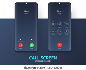 Call screen smartphone interface vector template, Mobile app page dark mode design layout, Flat UI for application - Shutterstock ID 1514470745
