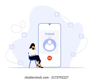 Call screen smartphone interface vector template, Mobile app page dark mode design layout, Flat UI for application