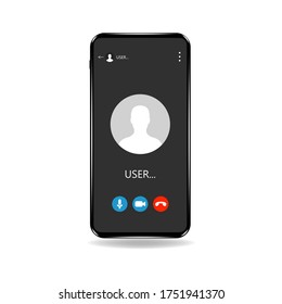 Plantilla de pantalla de llamada. Plantilla móvil, burla. interfaz de interfaz de usuario, UX, Kit. Llama al smartphone de la pantalla. Ilustración del vector