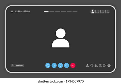 Call screen template on window browser or app. Video chat or meeting or conference. Mockup UI, UX interface. Vector illustration.