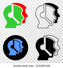 Call service operators EPS vector pictograph with contour, black and colored versions. Illustration style is flat iconic symbol on chess transparent background.