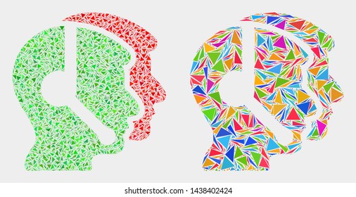 Call service operators mosaic icon of triangle items which have various sizes and shapes and colors. Geometric abstract vector illustration of call service operators.