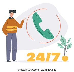 Call service support center customer help by phone telephone cellphone business assistant concept. Vector cartoon graphic design element illustration