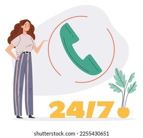 Call service support center customer help by phone telephone cellphone business assistant concept. Vector cartoon graphic design element illustration