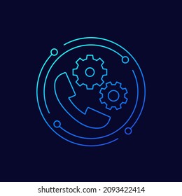 icono de línea de configuración de llamadas con engranajes y teléfono