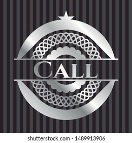 Call silvery shiny emblem. Vector Illustration. Mosaic.
