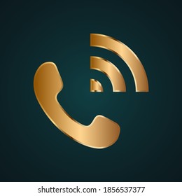 Call speaker icon vector logo. Gradient gold metal with dark background