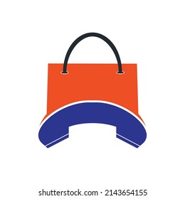 Call store vector logo design template. Shopping bag with handset icon design.	