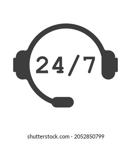 Call or support center, 24 and 7. White icon with shadow on transparent background