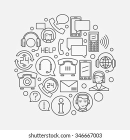 Call or support center design illustration - vector round customer service background