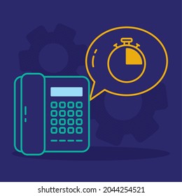 call support illustration with chronometer and icons