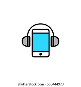 Call support line icon, customer service, support, call center icon, smartphone with headphones