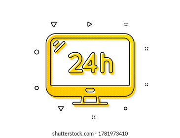Señal de asistencia de llamadas. icono de servicio las 24 horas. Símbolo de chat de comentarios. Patrón de círculos amarillos. Icono de servicio 24h clásico. Elementos geométricos. Vector