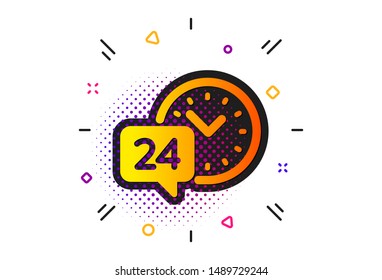 Call support sign. Halftone circles pattern. 24 hour time service icon. Feedback chat symbol. Classic flat 24h service icon. Vector