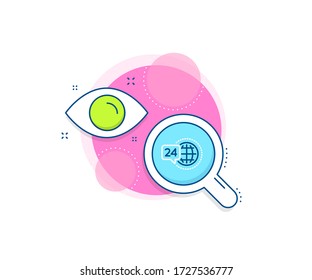 Call support sign. Research complex icon. 24 hour service line icon. Feedback chat symbol. Analytics or analysis banner. 24h service sign. Vector