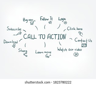 call ta action vector sign abstract line doodle isolated lettering hand drawn word cloud