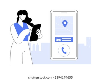 Call for a taxi abstract concept vector illustration. Person holds smartphone with taxi calling interface, commercial city transport, urban transportation, order a cab online abstract metaphor.