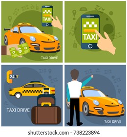 Call taxi concept flyer. Set of taxi service business layout templates. Vector illustration.