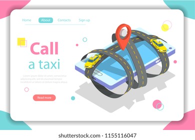 Call a taxi flat isometric vector concept.