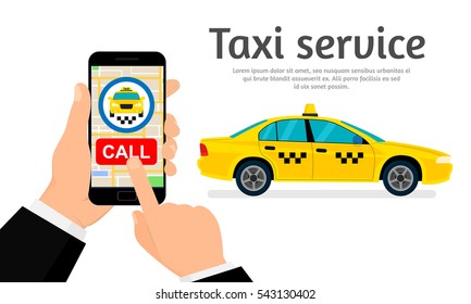 Call taxi via mobile app. Vector illustration web banner. Flat design.
