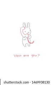 call telephone rabbit post card animal character illust
