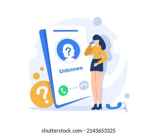 Call From Unknown Number To Subscriber,Hoax Warning, Suspicious Anonymous Calls. Cartoon People Vector Illustration