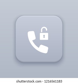 Call unlocked, gray vector button with white icon on gray background