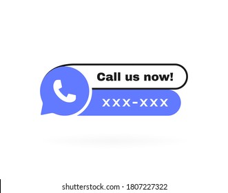 Call us badge with phone and place for phone number . Message bubble with phone headset pictogram. Vector illustration.