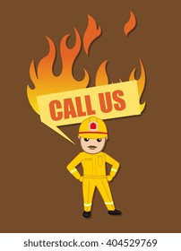 Call Us Banner - Cartoon Firefighter Character
