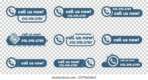 Call Us Button Icon Set - Different Vector Illustrations Isolated On Transparent Background