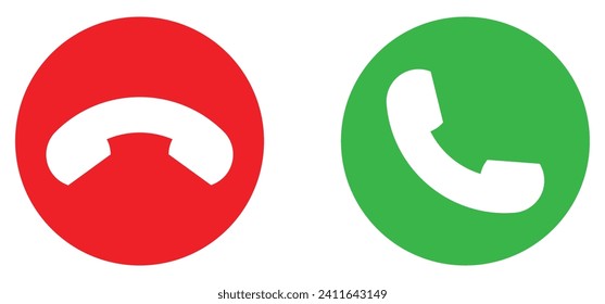 Call us button. Phone with call number. Contact button. Answer, accept and decline communication Icon for support service. Green, red telephone sign.