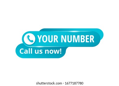 Call us button  - template for phone number place in website header  - catchy blue element with phone headset creative pictogram 