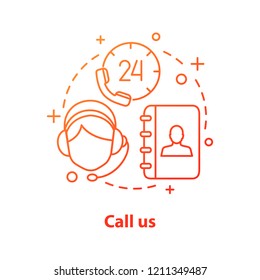 Call us concept icon. Call center idea thin line illustration. Hotline, helpdesk. Support service. Vector isolated outline drawing